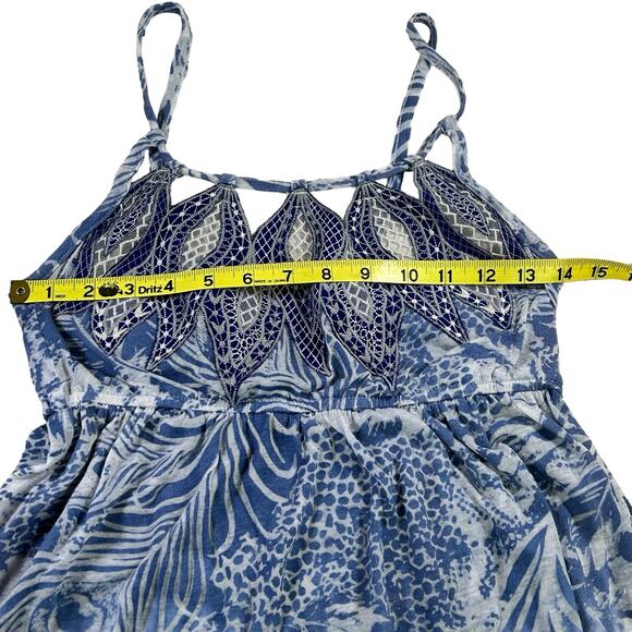 Miss Me Top Women Size Small Blue Burnout Gausy Embroidered Sheer Costal Blouse - Picture 11 of 13